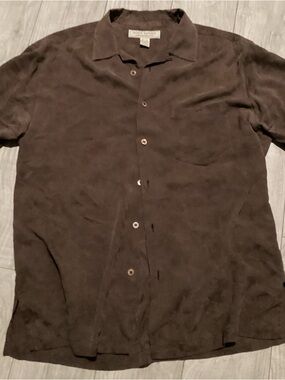 Island Republic Brown Short-Sleeve Button Down Silk Shirt